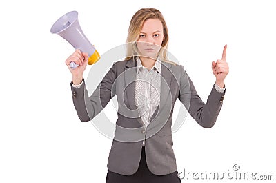 Businesslady with megaphone Stock Photo