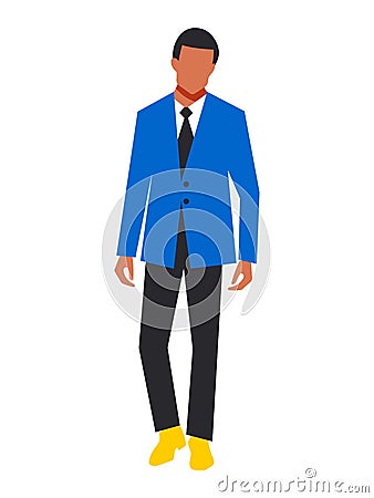 Businessman in a business suit isolated on a white background. Stylish young brunette in a tie and blue jacket. Vector Illustration