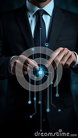 Businessman Accessing Secure Business Network Using Biometric Fingerprint Scan Technology Stock Photo