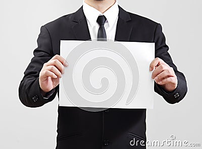 Businessman acting show paper for something communicate Stock Photo