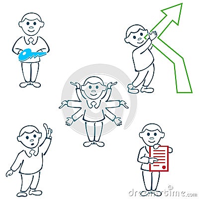 Businessman in actions lines icon set Vector Illustration