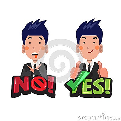 Businessman in actions with `No` and `Yes` typographic. accept or avoid concept - vector Vector Illustration