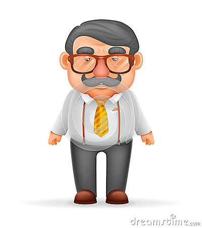 Businessman Adult Man Mustache Suspenders Eyeglasses Geek Hipster 3d Realistic Cartoon Character Design Isolated Vector Vector Illustration