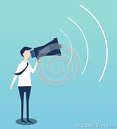 Businessman advertises by megaphone flat design illustration Cartoon Illustration