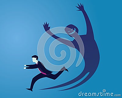 Businessman Afraid of His Own Shadow Vector Illustration