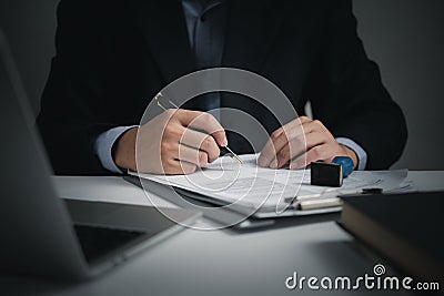 businessman agree to make deal signing document, sale contract or legal transaction contract at desk Stock Photo