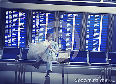 Businessman Airport Business Travel Flight Waiting Concept Stock Photo