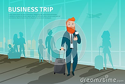 Businessman In Airport Poster Vector Illustration