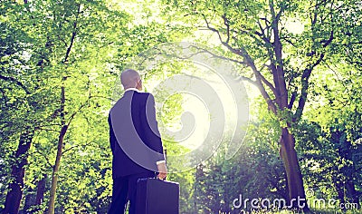 Businessman Alone Nature Relaxation Inspiration Concept Stock Photo