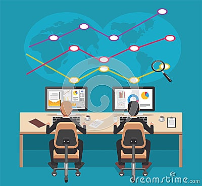 Businessman analyze global economy changing. Business growth concept Vector Illustration