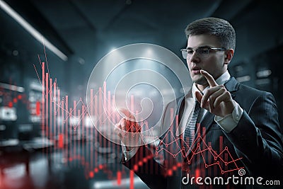 Businessman analyzes market fall Stock Photo