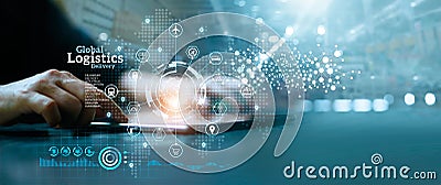 Businessman Analyzing Business Growth Global Logistics Network