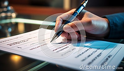 Businessman analyzing data on paper for financial success generated by AI Stock Photo