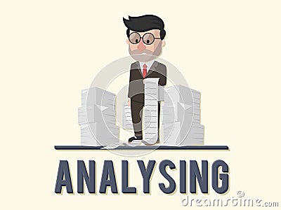 Businessman Analyzing Piles Of Files Color Illustration Vector Illustration