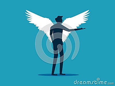 Businessman with angel wings. Getting more power. expertise vector Vector Illustration