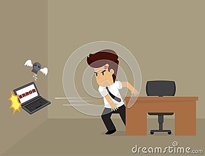 Businessman angry throwing, computer error Vector Illustration