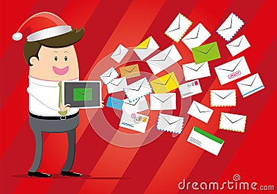 Businessman Announces Christmas Message Vector Illustration