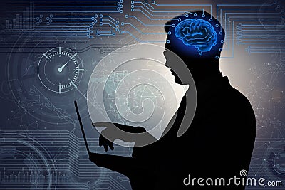 The businessman in artificial intelligence concept Stock Photo