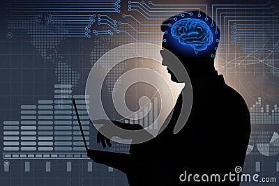 The businessman in artificial intelligence concept Stock Photo