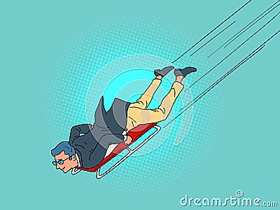 Businessman athlete goes down on a sled, speed active sports Vector Illustration