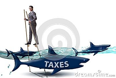 The businessman avoiding paying high taxes Stock Photo