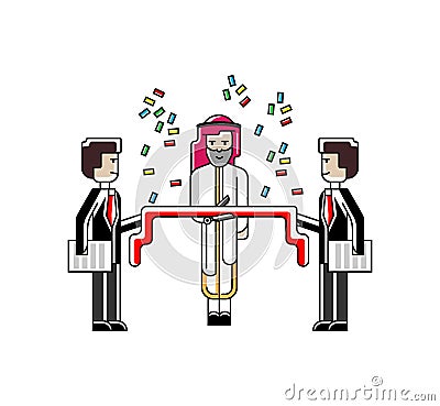 Businessman awarding ceremony with red ribbon Vector Illustration