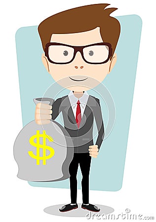 Businessman with a Bag of Gold Cash Dollar. Vector Vector Illustration