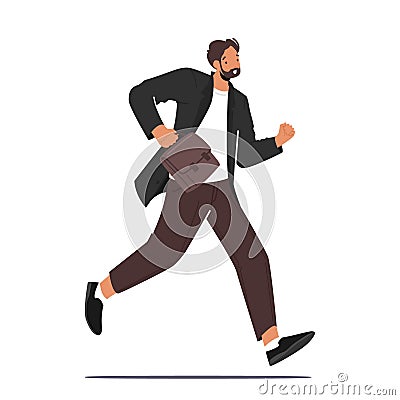 Businessman with Bag Run, Stress Work Situation Concept. Business Character Late in Office, Anxious Businessman Hurry Vector Illustration