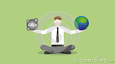 Businessman balance pollution and the earth in hand Vector Illustration