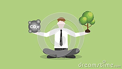 Businessman balance pollution and tree in hand Vector Illustration