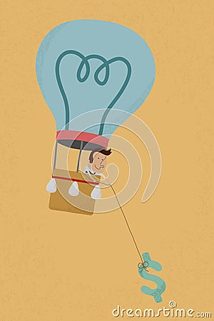 Businessman in balloon idea collect money Vector Illustration