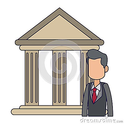 Businessman banker in bank building avatar blue lines Vector Illustration