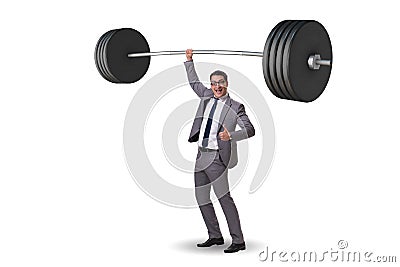 The businessman with barbell in heavy lifting concept Stock Photo