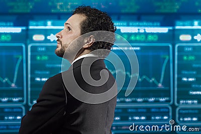 Businessman with beard and black suit Stock Photo