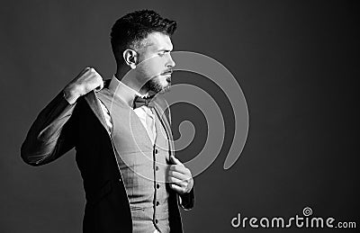 Businessman with beard in tie. mature illusionist. Bride groom ready for wedding. esthete. stylish art director Stock Photo