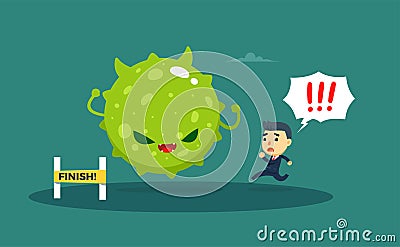 A businessman being chased by a big green virus. vector illustration Vector Illustration