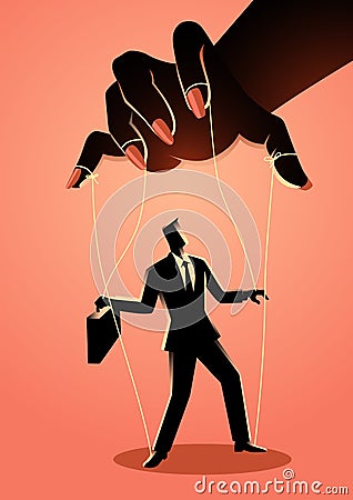 Businessman being control by a woman puppeteer Vector Illustration