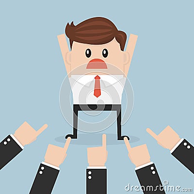 Businessman being pointed at by a lot of hands. Vector Illustration