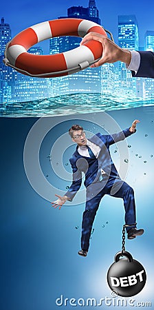 Businessman being saved from high debt Stock Photo