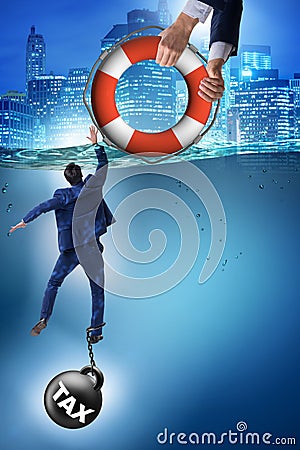 The businessman being saved from high taxes Stock Photo