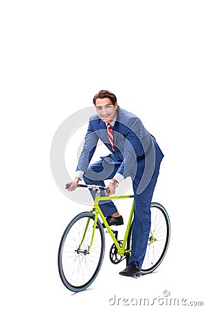 The businessman with bicycle isolated on white background Stock Photo