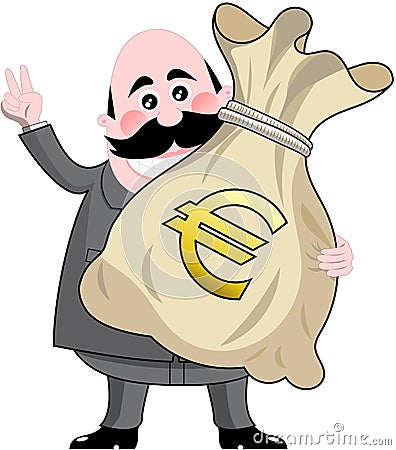 Businessman Big Bag Money Euro Vector Illustration