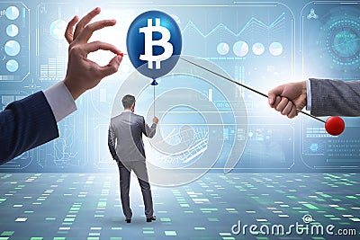 Businessman in bitcoin bubble concept Stock Photo