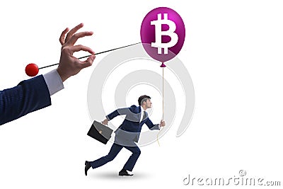 Businessman in bitcoin bubble concept Stock Photo