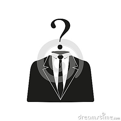 Businessman black icon with question mark. Vector illustration. Vector Illustration