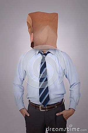 Businessman with Blank Paper Mask Covering His Face Stock Photo