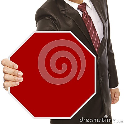 Businessman With Blank Stop Sign Stock Photo