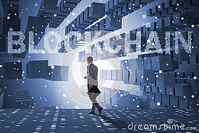 The businessman in blockchain cryptocurrency concept Stock Photo
