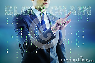 The businessman in blockchain cryptocurrency concept Stock Photo