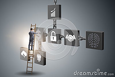 The businessman in blockchain cryptocurrency concept Stock Photo